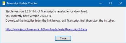 Screenshot Transcript checking for updates (click to enlarge)