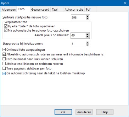 Schermvoorbeeld Transcript foto opties (klik om te vergroten)